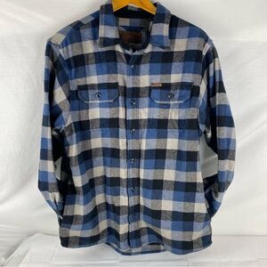 Orvis Blue Plaid Flannel Shirt Mens M Button Up Heavy Cotton Workwear